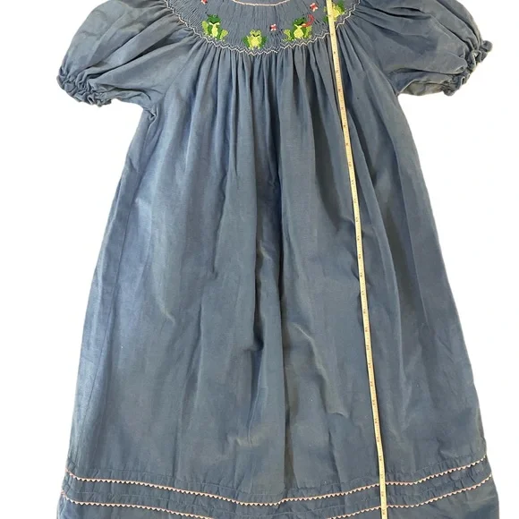 Anavini girls smocked frogs bishop long corduroy dress blue pink 6X - Picture 4 of 7